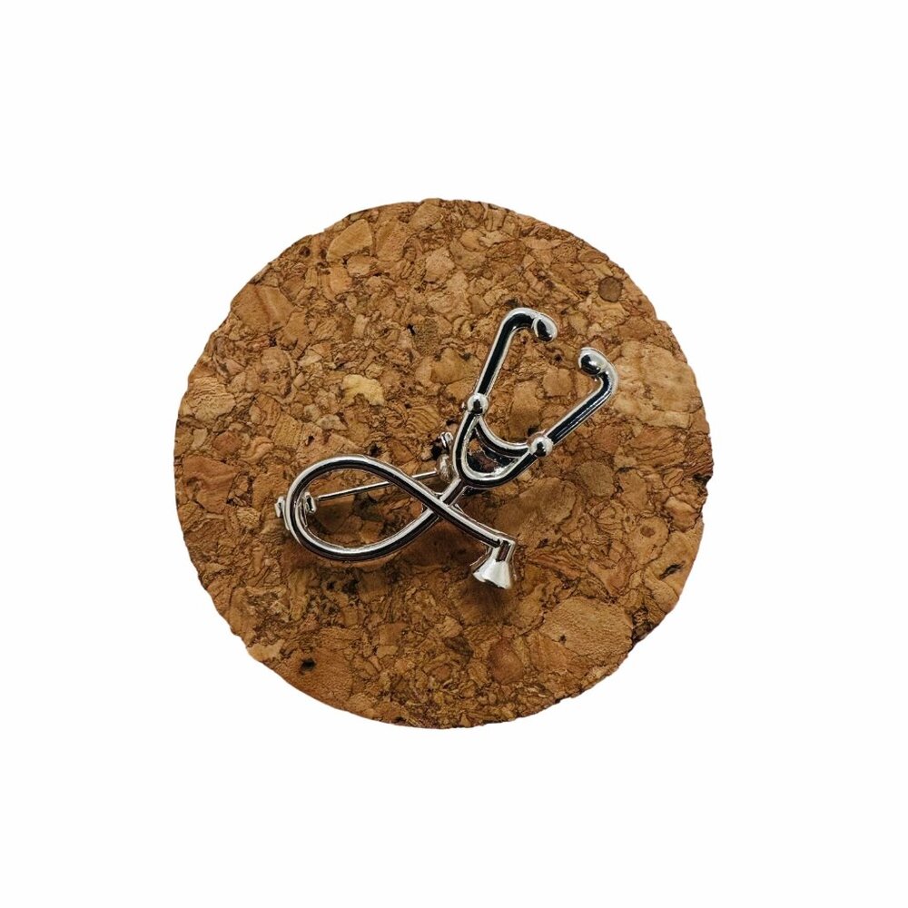 ✨Stethoscope Metal Lapel Pin Brooch For Medical Professionals Students Silver✨ - Picture 3 of 4